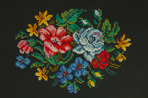 Handmade Crossstitch Beautiful Bouquet Of Roses Cornflowers Stock Photo -  Download Image Now - iStock
