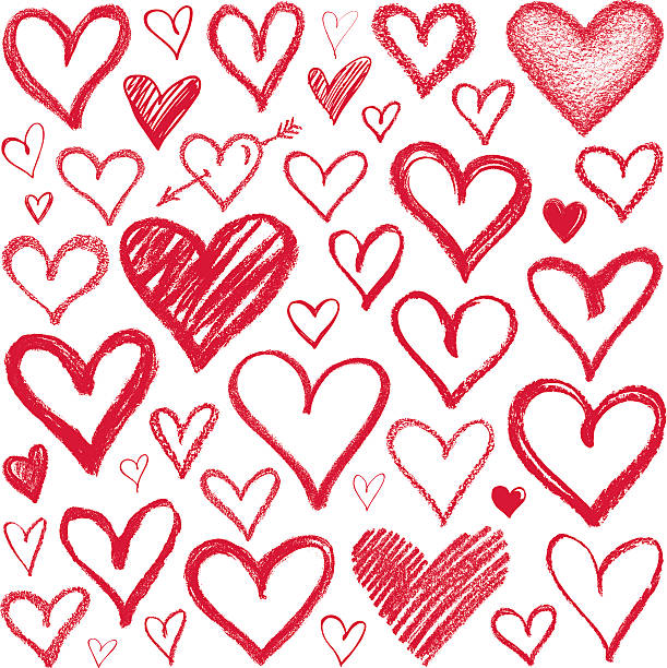 Hearts Hearts, set of different variations brush stroke heart stock illustrations