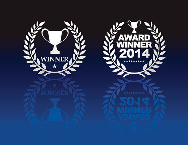 Vector of grey silver color award winner 2014 emblem sets with blue color reflection effect.