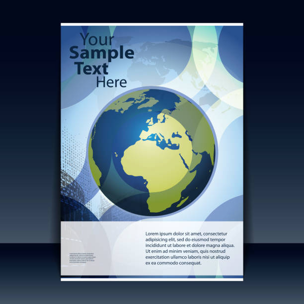 Flyer Design - Business Abstract Transparent Blue Global Business or Technology Flyer or Cover Design with Earth Globe World Map and Rasterized Cityscape Image in Editable Vector Format rasterized stock illustrations