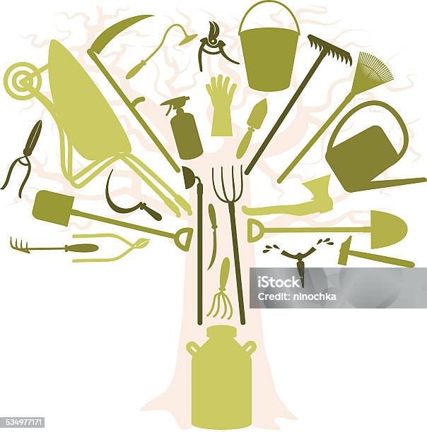 Gardening Tools Tree Stock Illustration - Download Image Now - 2015, Agriculture, Axe