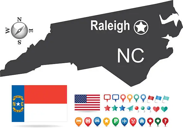 Vector illustration of North Carolina Map Kit