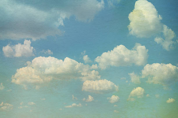 Sky with clouds in grunge textured style. Sky with clouds in grunge textured style. Watercolor paper overlay background. cloud sky stock illustrations