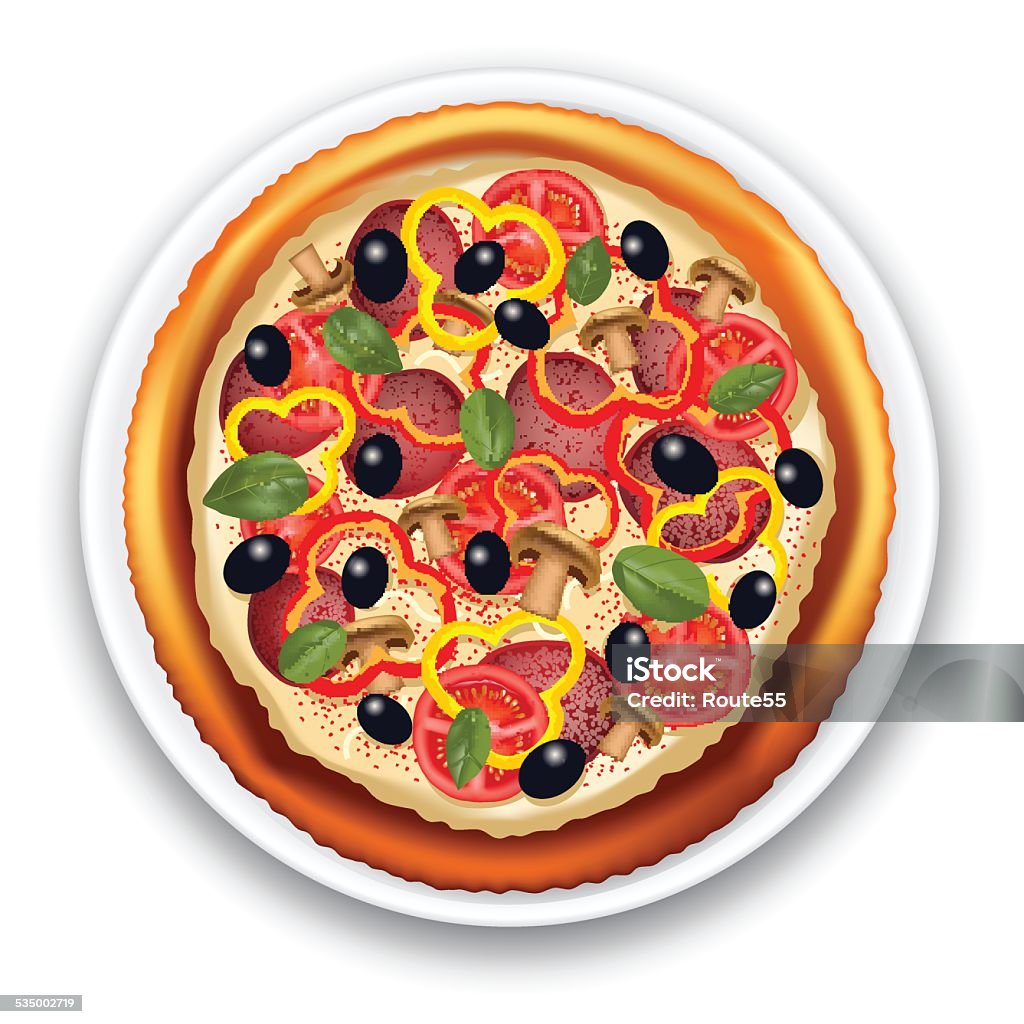 Pizza Italian pizza with tomato, sausage and mushrooms. Vector illustration 2015 stock vector