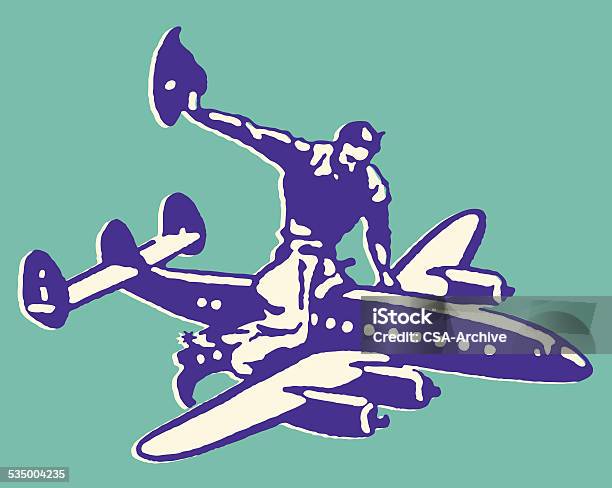 Ilustración de Vaquero Montando Un Avión y más Vectores Libres de Derechos de Avión - Avión, Vaquero, 2015