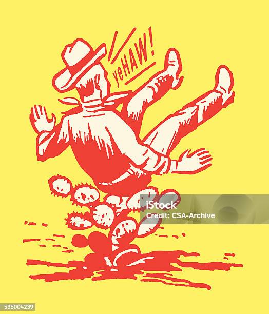 Cowboy Landing On Cactus Yehaw Stock Illustration - Download Image Now - Cowboy, Wild West, Illustration