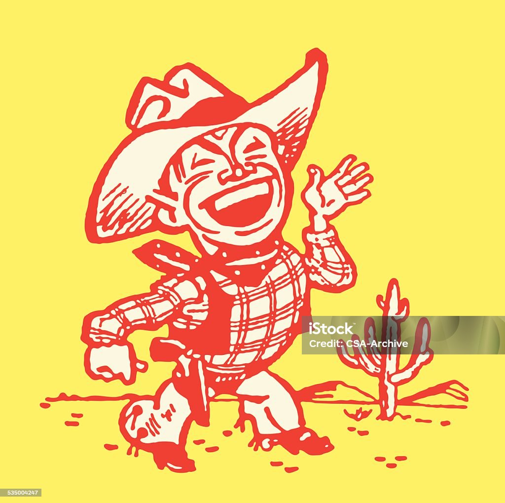 Cowboy Saludar con la mano del desierto - arte vectorial de Gritar libre de derechos