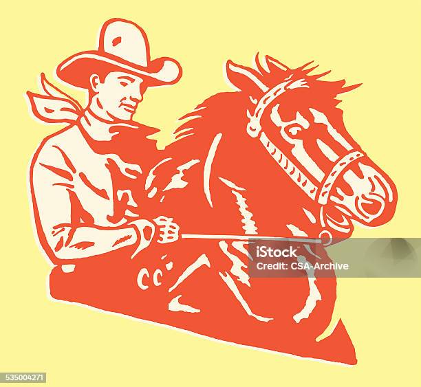 Ilustración de Cowboy A Caballo y más Vectores Libres de Derechos de Vaquero - Vaquero, Caballo - Familia del caballo, Rodeo