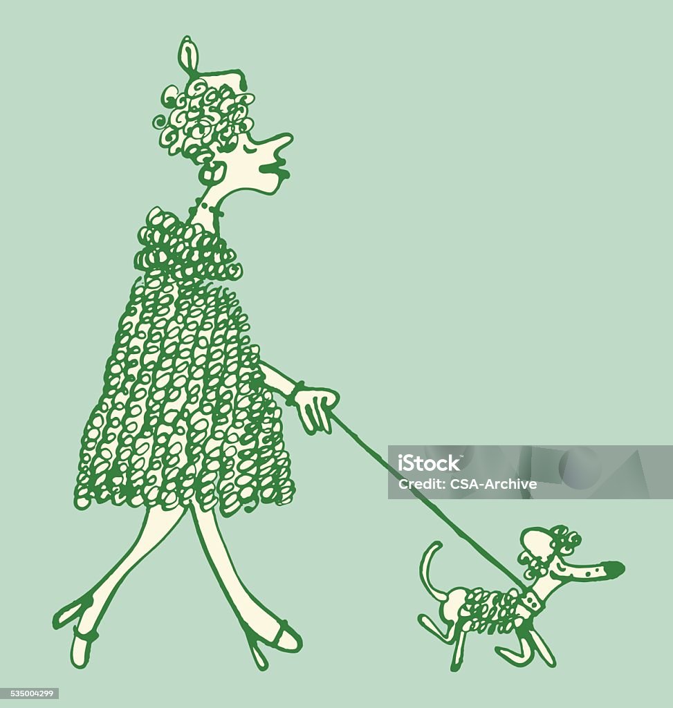 Mujer caminar caniche - arte vectorial de Mujeres libre de derechos