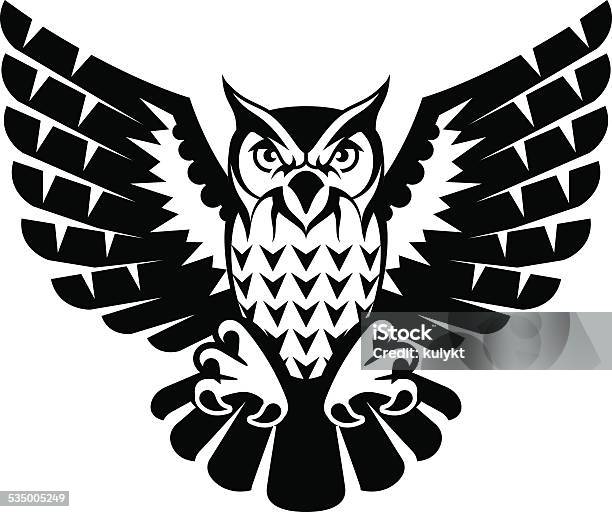 Owl With Open Wings And Claws Stock Illustration - Download Image Now - Illustration, Horned Owl, Owl