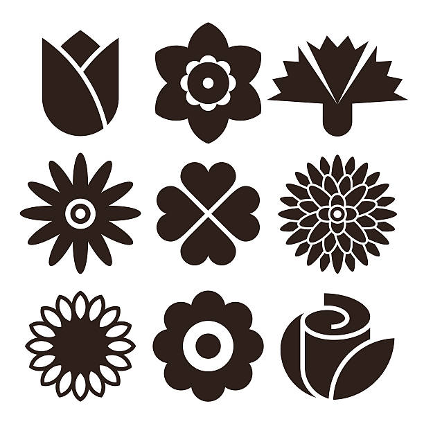ilustraciones, imágenes clip art, dibujos animados e iconos de stock de conjunto de iconos de flores - tulip sunflower single flower flower