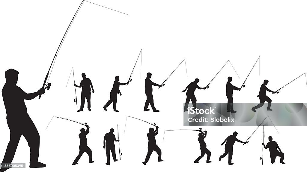 fisherman silhouettes Various silhouettes of a person fishing with a rod, vector format 2015 stock vector