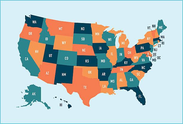 ilustrações, clipart, desenhos animados e ícones de estados unidos mapa - cartography