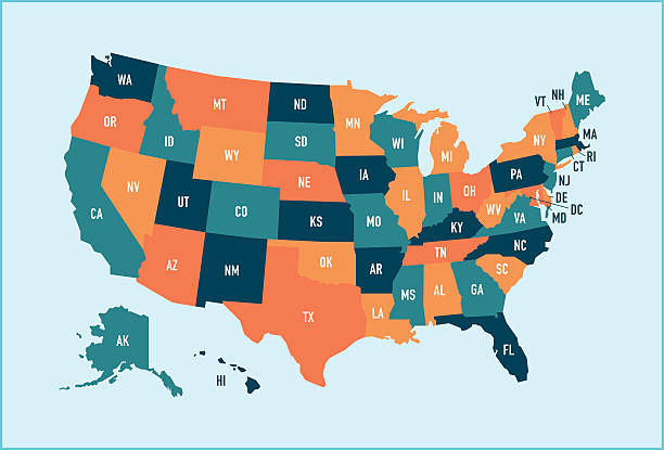 united states map - amerikanın eyalet sınırları illüstrasyonlar stock illustrations