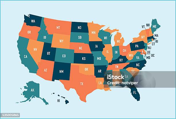 United States Map Stok Vektör Sanatı & Harita‘nin Daha Fazla Görseli - Harita, ABD, Amerika'nın eyalet sınırları