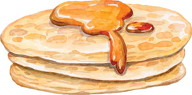 ilustrações, clipart, desenhos animados e ícones de um delicioso doce com panquecas com xarope de bordo - pancake illustration and painting food vector