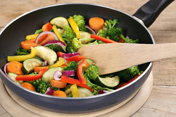 istock Frying food vegetables in cooking pan with spatula 535006189