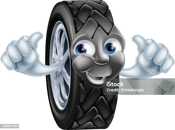 Cartoon Tire Mascot Stock Illustration - Download Image Now - Cartoon, Tire  - Vehicle Part, Tire Track - iStock