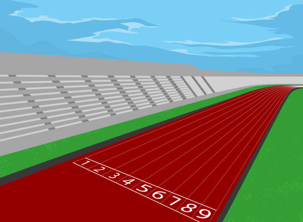 ilustrações de stock, clip art, desenhos animados e ícones de estádio e pista de corridas - track and field stadium