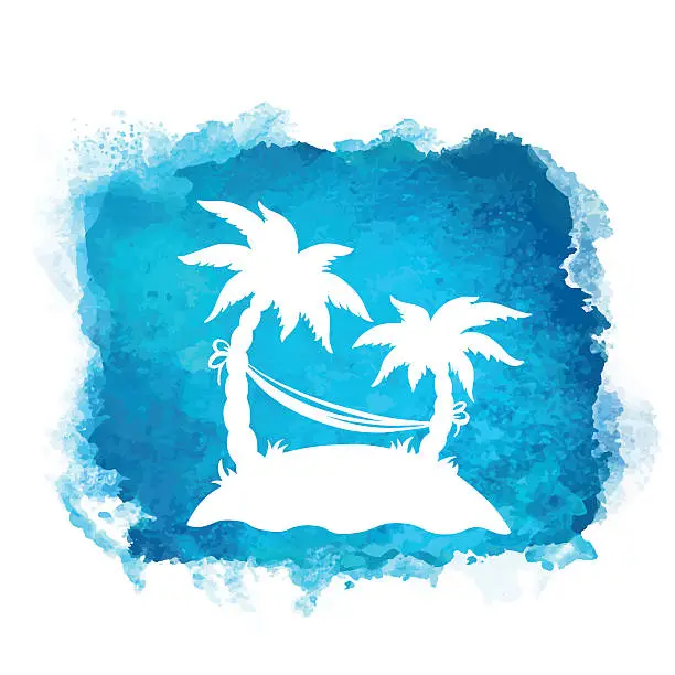 Vector illustration of Watercolor paint stain and coconut palm trees