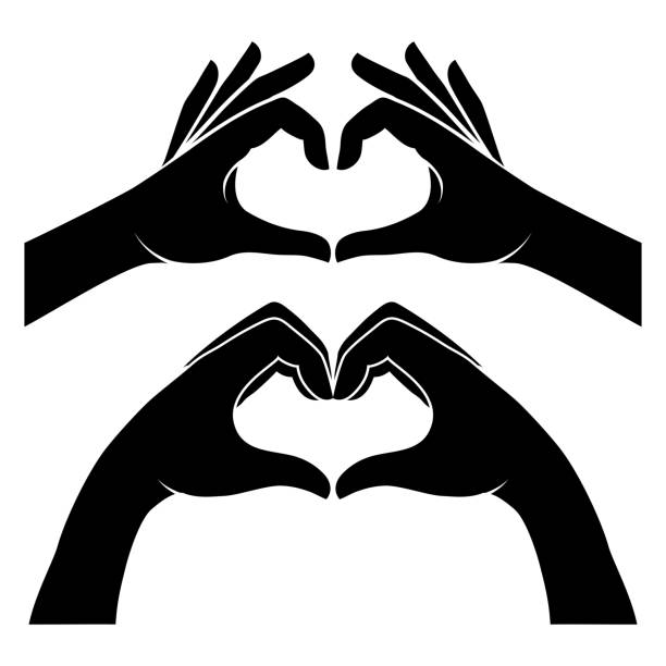 Hands in form of heart Two black silhouette hands form a heart shape. Vector illustration hands forming heart shape stock illustrations