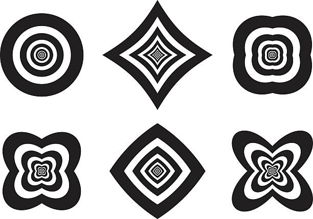 черный и белый концентрический формы с оптическими иллюзиями эффекты - symmetry axis stock illustrations