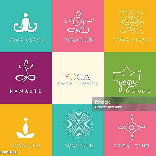 Set Of Logos For A Yoga Studio Stock Illustration - Download Image Now - Abstract, Buddhism, Icon Symbol