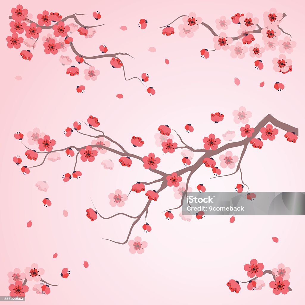 cherry blossom Oriental painting style, cherry blossom in spring time vector illustration 2015 stock vector