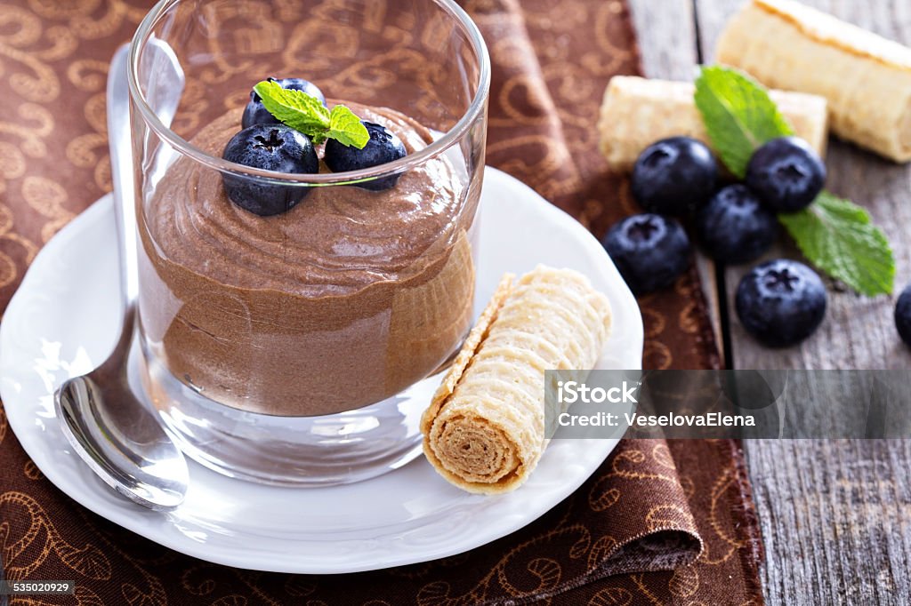 Healthy avocado chocolate pudding Healthy avocado chocolate pudding in a glass 2015 Stock Photo