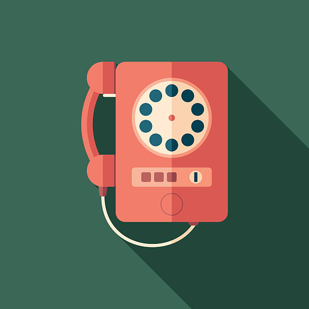 винтажный красный телефон плоский квадратный значок с длинными тенями. - art electric plug cartoon drawing stock illustrations