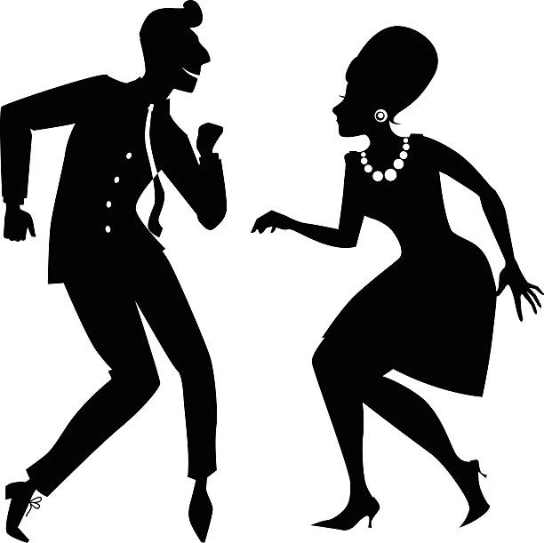 illustrazioni stock, clip art, cartoni animati e icone di tendenza di twist silhouette - 1950s style couple old fashioned heterosexual couple