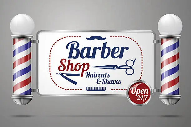 Vector illustration of Two old fashioned vintage silver and glass barber shop poles