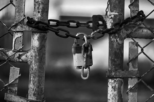 istock Padlock on Abandoned Factory Gate 535021927