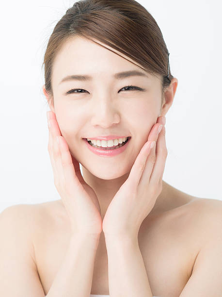 Japanese woman with beauty face and perfect skin stock photo