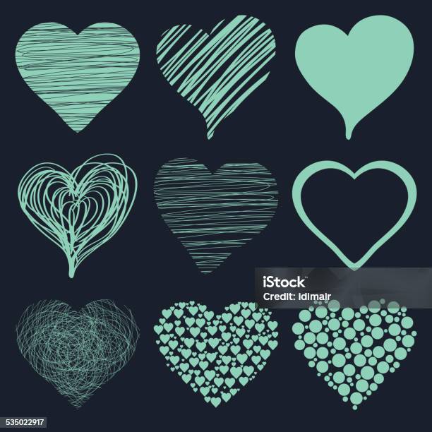 Set Of Hand Drawn Sketch Hearts For Valentines Day Design Stock Illustration - Download Image Now