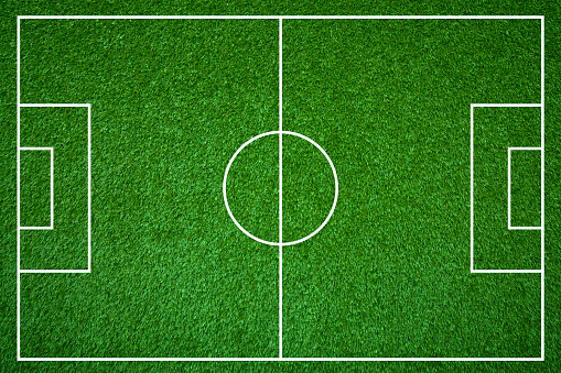 Aerial view of Empty Green football pitch - soccer game.