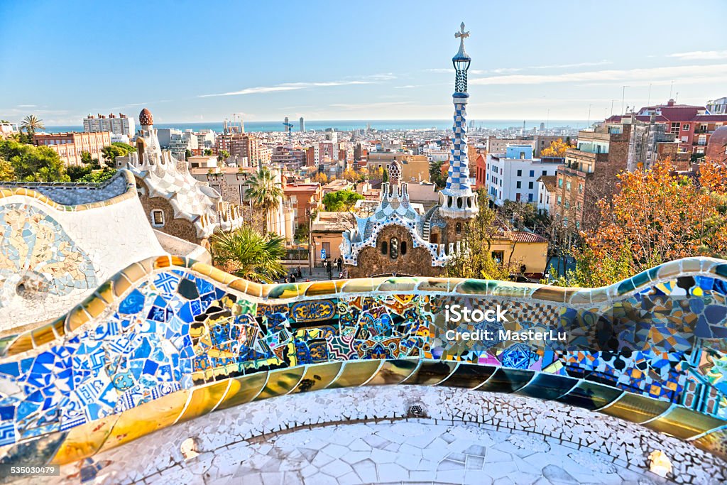 Park Guell in Barcelona, Spain. Sagrada Familia - Barcelona Stock Photo