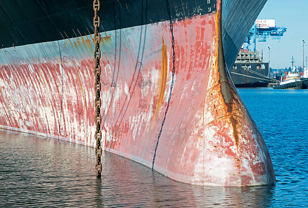 istock Bow of ship anchored at loading dock in Tacoma WA 535043183