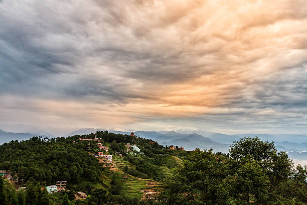 Nagarkot village, Himalaya, Nepal Nagarkot, is a hill station in Khatmandu, with breathtaking scenery and situated in between the mountain ranges, Himalaya and Anapurna nagarkot photos stock pictures, royalty-free photos & images
