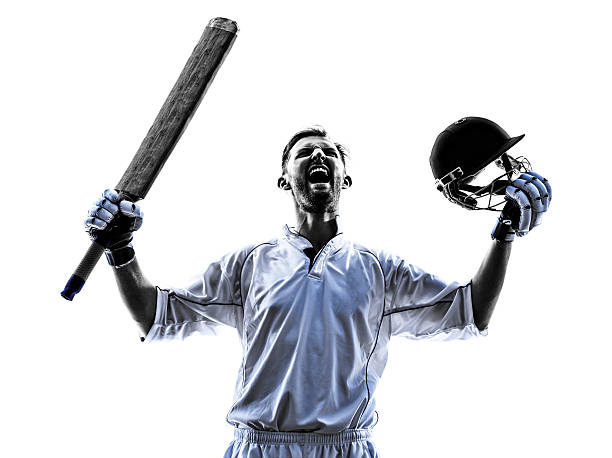 Cricket player  portrait silhouette Cricket player portrait in silhouette shadow on white background cricket player stock pictures, royalty-free photos & images