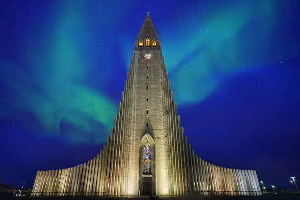 Hallgrimskirkja with Northern Light