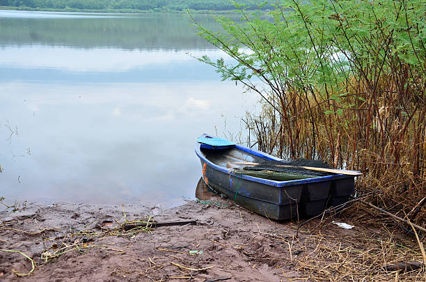 Lonely boat of river mountain viewpoint