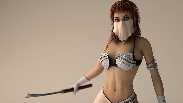warrior girl with veil and sword stock photo