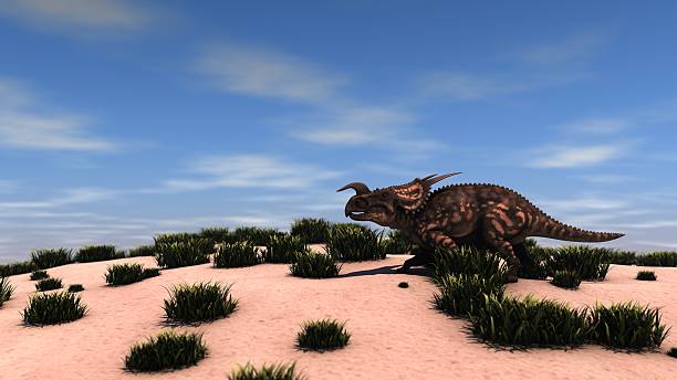einiosaurus walks on sand terrain einiosaurus walks on sand terrain coelurosauria stock pictures, royalty-free photos & images