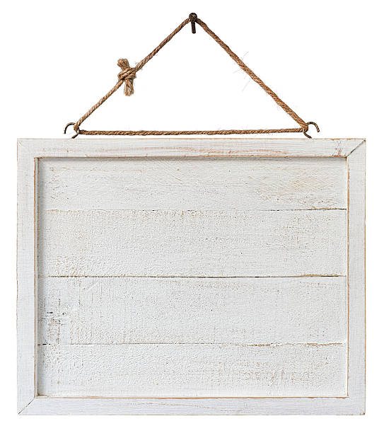 istock Old weathered white wood signboard. 535048727