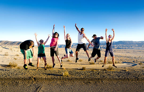 istock Jumping people in the Mojave Desert 535069069