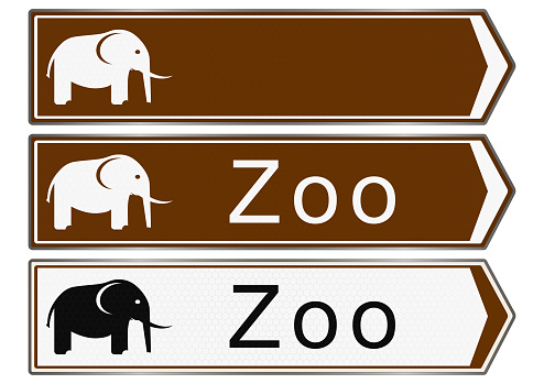 A road sign with a symbol of the zoo on a white background. Raster.