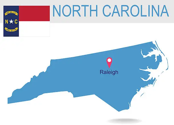 Vector illustration of USA state Of North Carolina's map and Flag