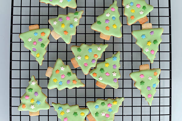 Christmas Tree Sugar Cookies with Frosting stock photo