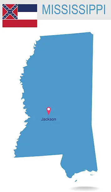 Vector illustration of USA state Of Mississippi's map and Flag